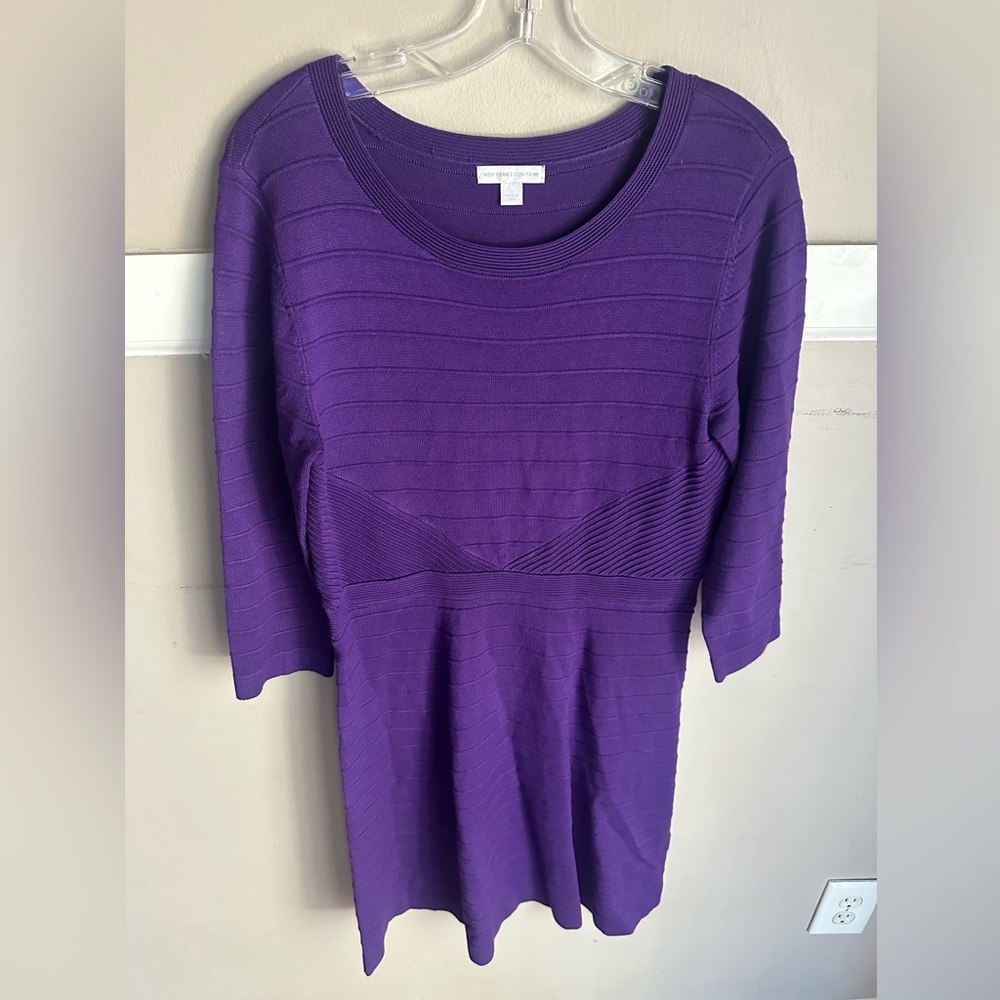New York & Company Purple Knit Dress Size L